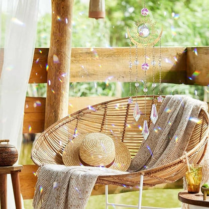 DEMIUKO Crystal Suncatcher, Suncatchers for Windows Hanging Prism Rainbow Maker Suncatchers with Crystals Indoor Outdoor Home Garden Decor for Birthday Thanks Giving Christmas(Sun and Moon)