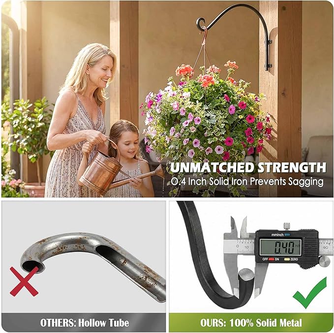 Lifyzoon Heavy Duty Hanging Plant Bracket: 50lbs Weight Capacity - Black Metal Plant Hangers for Outside, 16 Inch Outdoor Wall Hooks for Large Bird Feeder, Lanterns, Wind Chimes, Flower Baskets