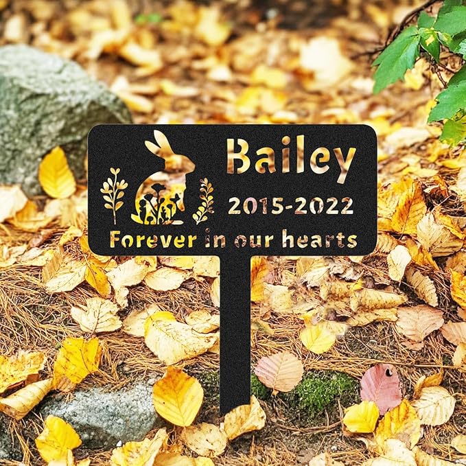 Personalised Pet Rabbit Memorial Grave Marker Plaque, Custom Rabbit Memorial Stake Grave Marker, Customized Memorial Garden Stake Marker Bunny Gift, Metal Rabbit Headstone Tombstone