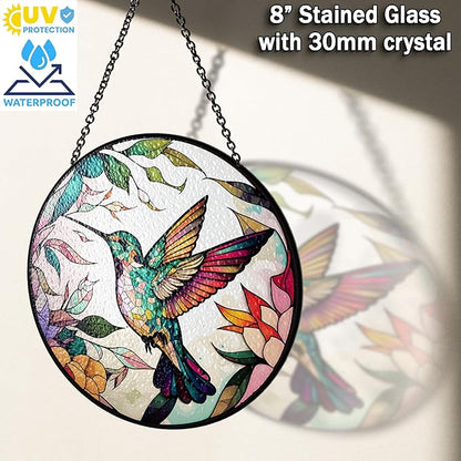 7.8" Hummingbird Stained Glass Suncatcher, Bird Suncatcher for Window Hanging, Art Decor for Home Garden Housewarming, Gift for Mom, Grandma, Women, Friend, Bird Lover P-SC-M114-SG8