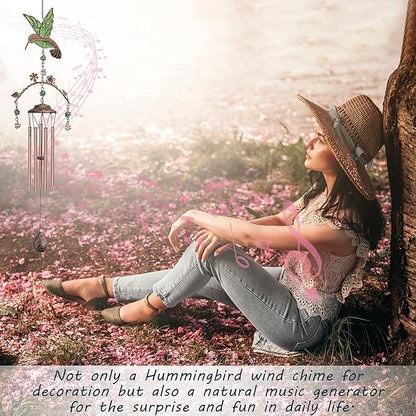 Wind Chimes - Green Hummingbird Wind Chimes for Outside Deep Tone 34 inches 5 Aluminum Tubes, Birthday, Memorial, Hummingbird Gifts for Mom, Grandma, Decorations for Home, Garden, Patio, Backyard