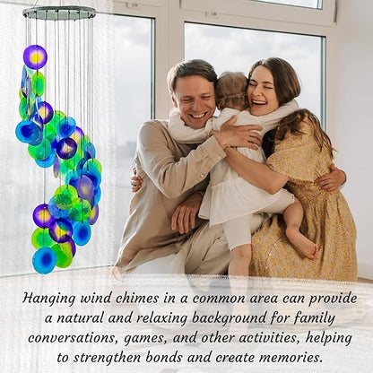 Bellaa 23332 Wind Chimes Capiz Sea Glass Shells Large 27 inch Outside Windchimes Peacock Home Decor Outdoor Garden Patio Yard Lawn Unique Gifts for Mom Grandma Woman Sympathy Memorial Remembrance