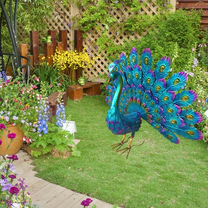 Garden Decorations, Garden Ornaments Outdoor Peacock Statue Sculptures Metal Bird Art Decoration for Yard Porch Patio Lawn