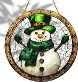 8x8 inch Charming Christmas Snowman Acrylic Stained Glass Window Hanging Sun Catcher Decor Stained Panel Hangings Wall Art Decor, for Friends and Family (Snowman)