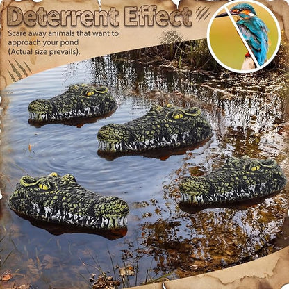 4 Pack Floating Alligator Head Decoy, Outdoor Pools Float Fake Alligator Head, 7.5 Inch Pond Accessories Floating Crocodile Duck Deterrents Outdoor Garden Decoration