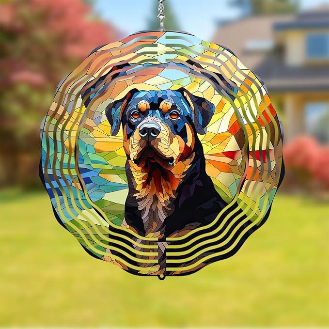 Rottweiler Dog Wind Spinners Outdoor Dog Memorial Gifts, 3D Metal Kinetic Hanging Garden Wind Spinner, Spinner Decor, Wind Sculptures for Outdoor & Indoor, Window, Yard Decor (Rottweiler 1)