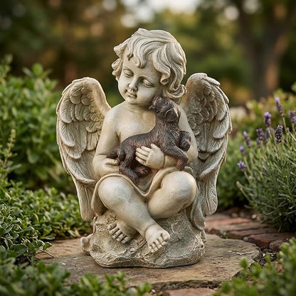 Topadorn Resin Angel Wings Statue with Small Dog, Praying Angel Figurine Tabletop Decor for Patio Yard Porch Lawn Outdoor Decor Home Shelf Sitter Memorial Spiritual Gifts