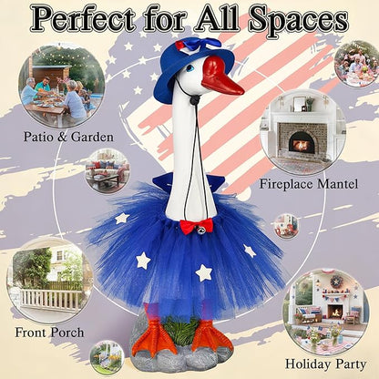 Large Porch Goose with Independence Day Outfits Decor - 20" Lifelike Porch Goose Statue Set,Indoor or Outdoor Decorative Figurine for Garden,Patio,Lawn,Entryway Accent,4th of july,Gifts for Women
