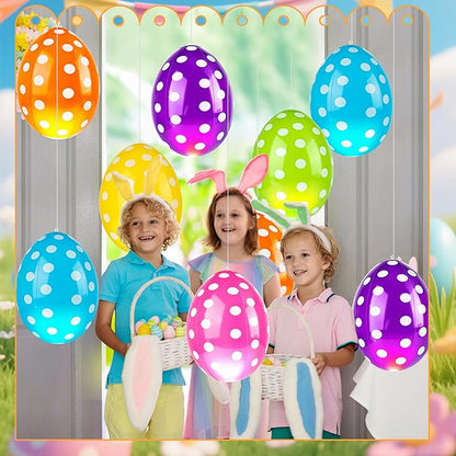 12 Pcs Inflatable Easter Eggs 16 Inch Jumbo Colorful Blow up Easter Egg Decorations for Yard Lawn Garden Holiday Party Indoor Outdoor Decor, 6 Colors