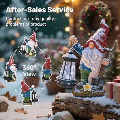 Gnome Garden Decor Statue with Lantern, Solar Gnomes Outdoor Decorations with LED Lights, Lawn Decor Yard Ornament for Patio Balcony, Valentine's Day Birthday Gift for Mom Grandma