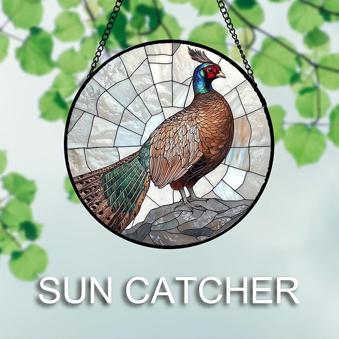 CHATYOUNG Stained Glass Window Hanging Peacock Large 15" - Birds Suncatcher Door Garden Home Decor and Christmas Valentine for Grandma Nana Mom Women Wife Men Bird Lovers