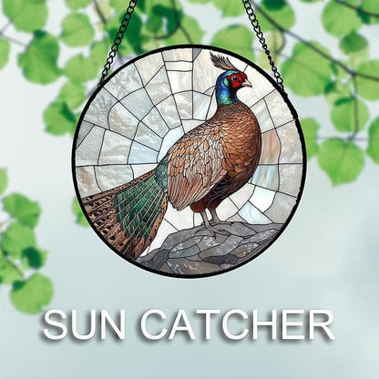 CHATYOUNG Stained Glass Window Hanging Peacock 9.8" - Birds Suncatcher Door Garden Home Decor and Christmas Valentine for Grandma Nana Mom Women Wife Men Bird Lovers