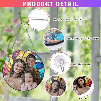 Personalized Stained Glass Suncatcher for Mom, Custom Stained Glass Mothers Day, Customize Mom Suncatcher for Window, Mothers Day Ideal Gift for Family from Grandkids on Mother Day Birthday Christmas