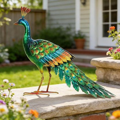 chisheen Metal Peacock Statue Garden Decor Yard Art Sculpture Outdoor Decoration for Lawn,Patio,Backyard,Housewarming Birthday Gifts for Women,Mom,Grandma (Green)