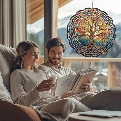 Tree Life Wind Spinners Outdoor, Hanging Wind Spinner for Garden Decoration, 8 inch 3D Stainless Steel Metal Wind Sculpture for Indoor/Outdoor Decor