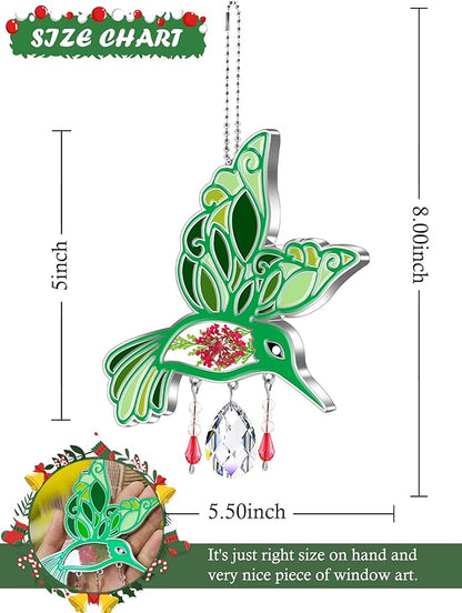 KY&BOSAM Hummingbird Suncatcher Crystal Colorful Rainbow Prisms Sun Catchers for Windows Hangings Wind Chimes Ornaments with Pressed Flower and Metal Charms Gifts for Mom Mothers Day Christmas Decor