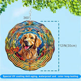 Golden Retriever Wind Spinners - 12 inch 3D Stainless Steel Hanging Wind Spinner Metal - for Indoor/Outdoor Decor, Yard, Garden Decoration