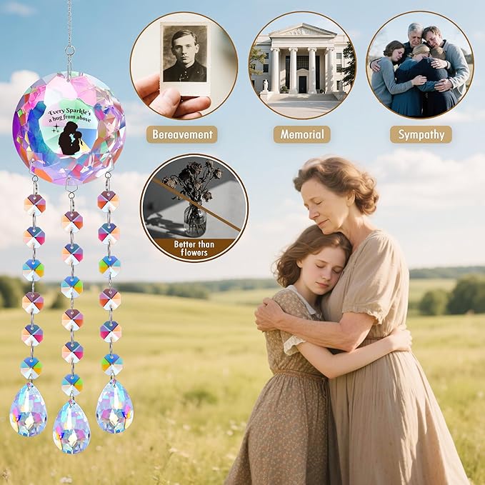 Suncatcher Crystal Memorial Gifts Decor for Loss Mom Daughter Grandma - Every Sparkle’s a Hug from Above, Prism Beads Sympathy Gift for Loss of Mother, Memorial Gifts for Loss of Mom