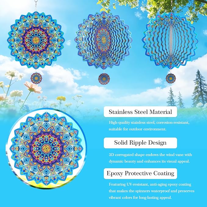 3D Wind Spinner, 12 inch 3D Kinetic Metal Garden Spinners, Rustproof Metal Garden Decor Yard Art, Wind Sculptures Ideal Gift for Homeowners & Garden Lovers