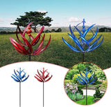360° Outdoor Wind Spinner, Garden Pinwheels Metal Wind Sculpture Spinner with Gardens Stake, Rotating Windmill Yard Art Decor for Patio, Lawn & Garden (Blue)