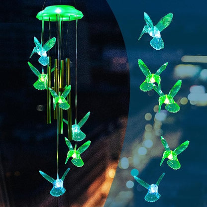 Outdoor Solar Wind Chime Decoration, Mother's Day Birthday Gifts for Grandma, Mom and Family, Outdoor Garden and Courtyard Wind Chime Accessories (Green Hummingbird)