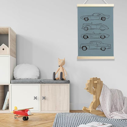 NQDWX Vintage Car Wood Poster Hanger - Baby Boy Nursery Decor & Toddler Boy Room Wall Art, 12x17 Inch Rustic Wooden Hanging Sign, Unique Gift for Car-Loving. (127)