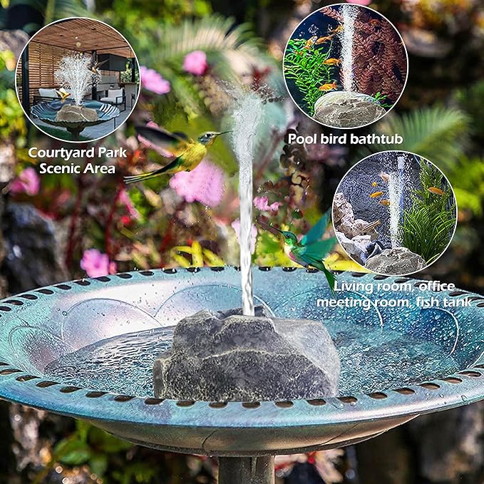 Solar Fountain Bird Bath with Solar Panel, Granite Water with 8 Nozzles Solar Water Fountain for Birdbath Outdoor, Pond, Patio Garden, and Fish Tank,Outdoor Garden, Pond & Water Features
