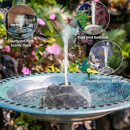 Solar Fountain Bird Bath with Solar Panel, Granite Water with 8 Nozzles Solar Water Fountain for Birdbath Outdoor, Pond, Patio Garden, and Fish Tank,Outdoor Garden, Pond & Water Features