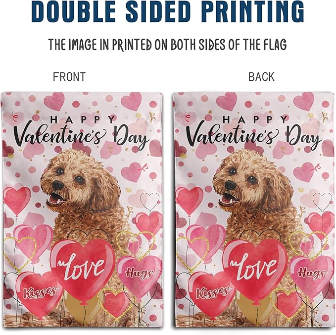 Golden Doodle Valentine Garden Flag Valentines Day Flags for Outside 12x18 Double Sided Small Yard Flags Dog Valentine's Day Decor Outdoor Lawn Valentines Banners Front Porch