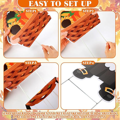 Geetery 4 Pieces Thanksgiving Outdoor Decorations Fall Yard Stake Scarecrow Pilgrim Pumpkins Porch Sign with Stake Autumn Harvest Garden Decor for Outside Lawn Decoration 32.28 x 10.47 Inch(Pilgrim)