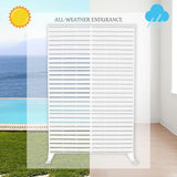 Kozyard Metal Privacy Screen 74" H x 47.2" W Decorative Outdoor Divider with Stand Panels Freestanding Screen Set for Deck Patio Balcony Garden Outdoor&Indoor (White/Horizontal Slat)