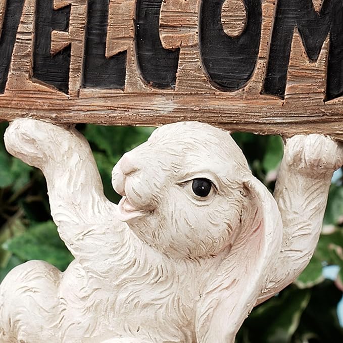 Touch of Class Bunnies Trio Welcome Sculpture - Resin - White, Brown - Indoor, Outdoor - Cute Smiling Hares for Entryway, Foyer, Hallway, Porch, Garden, Lawn, Yard
