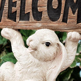 Touch of Class Bunnies Trio Welcome Sculpture - Resin - White, Brown - Indoor, Outdoor - Cute Smiling Hares for Entryway, Foyer, Hallway, Porch, Garden, Lawn, Yard