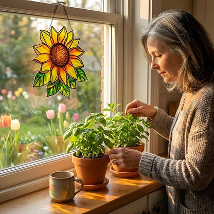Sunflower Flower Handmade Resin Suncatchers, Artisan Sun Catcher, Stained Glass Effect, Flower Suncatchers for Window Hanging, Garden Decor, Gift for Mother's Day Mom Women Grandma Wife