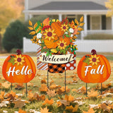 3 Pcs Metal Pumpkin Yard Stakes with Welcome Sign Hello Fall Pumpkin Yard Signs Hanging Wall Decor Farmhouse Decorative Garden Stakes for Autumn Harvest Thanksgiving Outdoor Walkway Decor