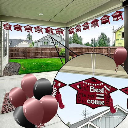 Chunful 12 Pack Graduation Yard Signs Grad Decoration 2026 Happy Graduate Lawn Garden Sign with Stake Congrats Outdoor Plastic Cap Hanging Ornament for Class Pathway Walkway Porch Party(Maroon)
