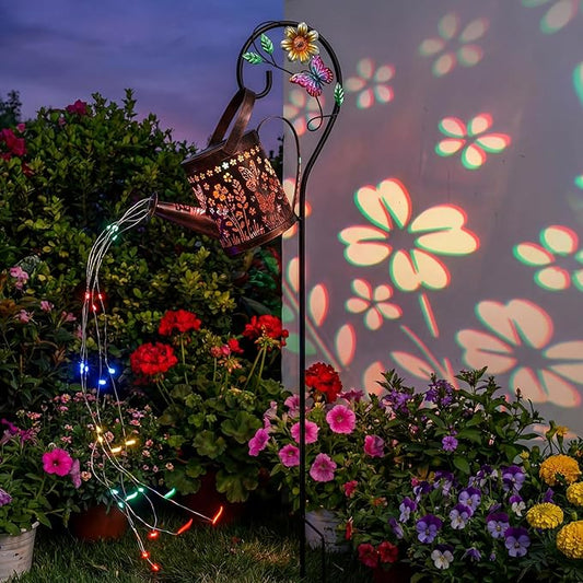 MEBRUDY Solar Garden Decor Lights, IP44 Waterproof Metal Butterfly Solar Watering Can Lights Outdoor Decor for Yard Pathway Patio Lawn, Gifts for Women Mom Grandma Birthday