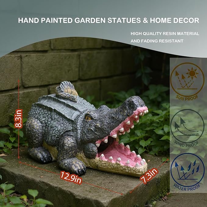 Elenon Crocodile Decorative Gutter Downspout Extension Statue, Gutter Guardian Rain Downspout Splash Block Outdoor, Garden Rain Downspout Extender for 3" × 4" Downspouts Decor (Mutil)