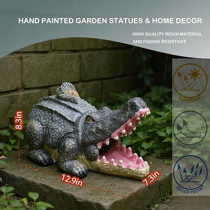 Elenon Crocodile Decorative Gutter Downspout Extension Statue, Gutter Guardian Rain Downspout Splash Block Outdoor, Garden Rain Downspout Extender for 3" × 4" Downspouts Decor (Mutil)