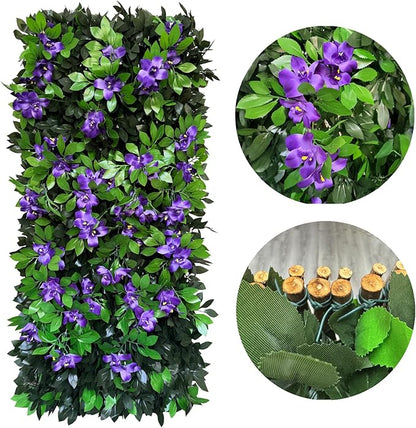 Expandable Privacy Screen with Artificial Flower for Balcony Patio Fence Greenery Privacy Fence Outdoor Leafy Purple Flowers 1pcs