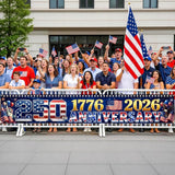 9.8 x 1.6 FT 250th Anniversary Banner, Red White Blue Stars Stripes Design for Independence Day, 1776-2026 250 Years Birthday, Patriotic Outdoor Yard Decor, Fence Banner Home Outside Decorations
