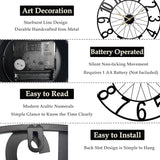 Large Outdoor Clock Battery Operated Silent, 24 Inch Modern Black Metal Wall Clock for Patio, Pool Area, Kitchen, Garden, Deck, Farmhouse, Living Room Decor