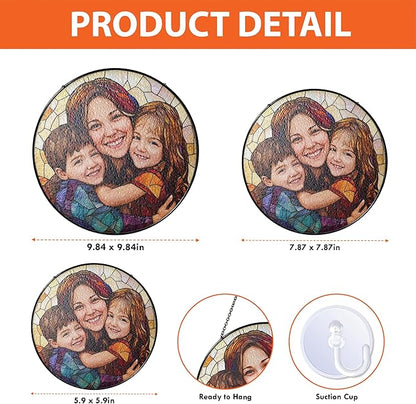 Personalized Stained Glass Window Hanging Ornament, Custom Family Photo with Mom and Kids, Unique Stained Glass Style Decoration, Birthday Present, Home Window Art Keepsake