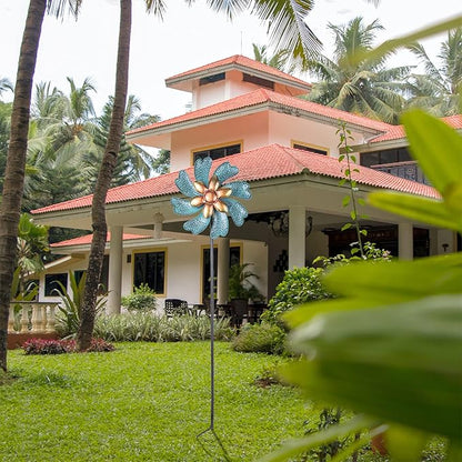 MUMTOP Wind Spinners 45.7 Inch Cyan Kinetic Sculpture Metal Windmill for Patio Lawn Outdoor Yard Garden