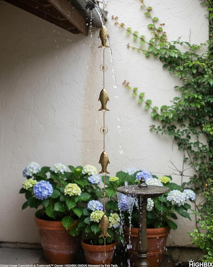 HIGHBIX Rain Chain 8ft Handmade Garden Display Hanging Replacement for Gutter Downspouts Black Powder Coated (Theme 3)
