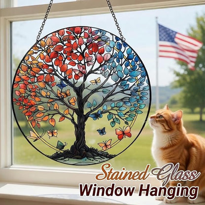 Stained Glass Sun Catcher for Windows Hanging - Handmade Tree of Life Window Decor for Women, Mom, Indoor/Outdoor Suncatchers for Home Garden, Christmas Wedding Housewarming Gift (6.31x6.31In)