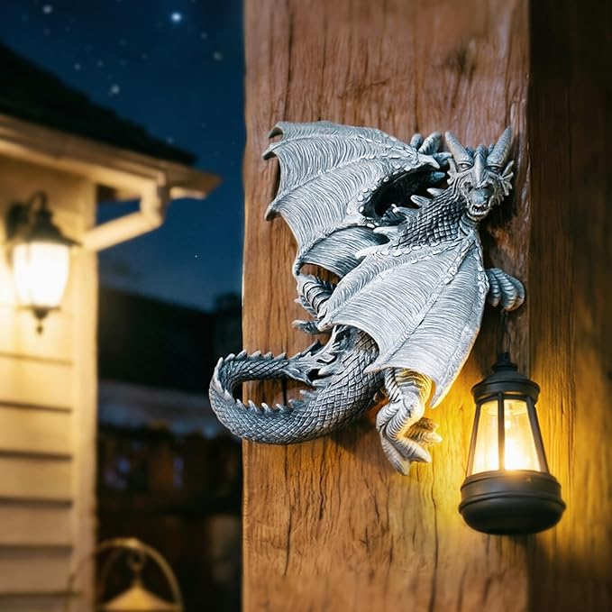 Dragon Tree Hugger Solar Garden Statue - 11 Inch Outdoor Yard, Patio, Porch Decor - Unique Birthday Housewarming Gift for Dad, Mom, Men, Women