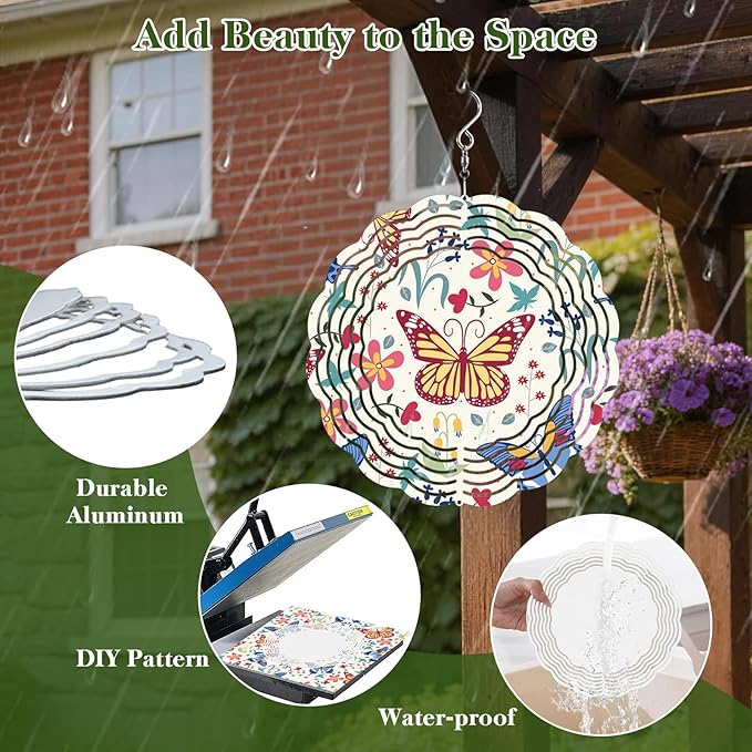 10 Pack Sublimation Wind Spinner Blanks, 6 Inch Double-Sided Sublimation Metal Blanks Bulk for Transfer DIY, Aluminum Hanging Wind Spinners for Indoor Outdoor Porch Garden Yard Window Decor
