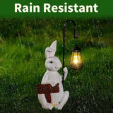 Rabbit Statues Solar Lantern Waterproof Light Resin Statue for Outside Balcony Garden Decor for Outside Gift for Grandma Women (Rabbit Lantern White)