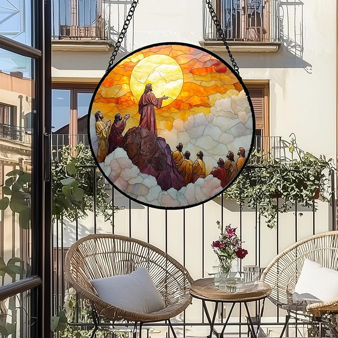 DASTOLL Christian Gifts for Women - Easter Stained Glass Window Hanging Transfiguration of Jesus Sun Catcher Garden Religion Decor Mother's Day Catholic Gift for Men Grandma Nana Her Mom 15"